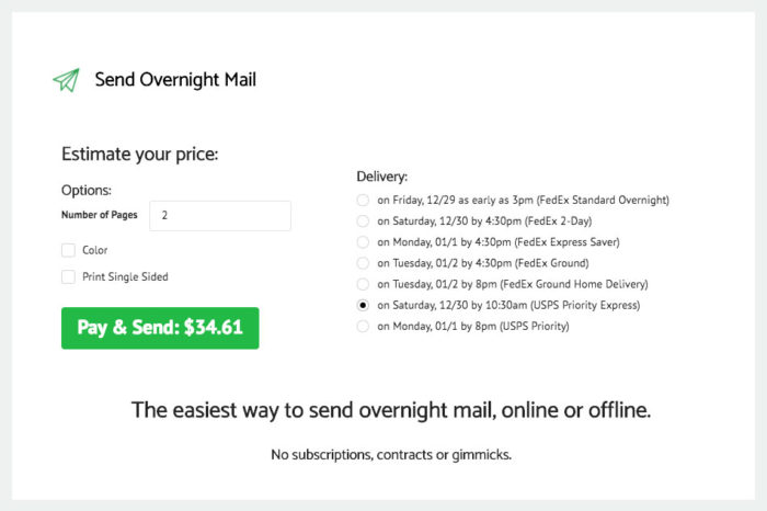 “Send Overnight Mail” – Easy Mailing Facility !